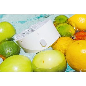 pesticide cleaner in water with citrus fruit and apples