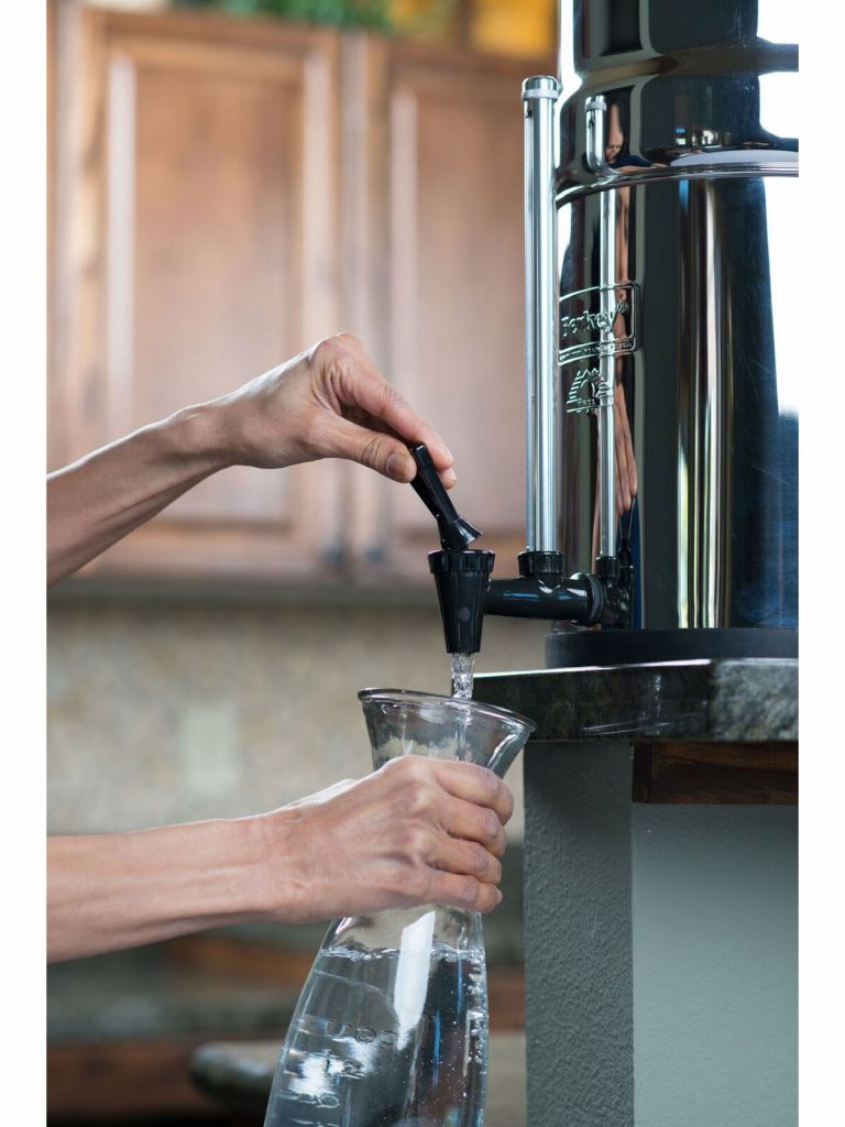 Carafe is filled from Berkey water filter