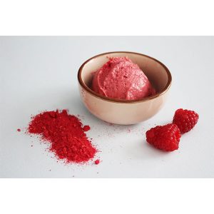 Sorbet-Eiscreme mit Bio-Fruchtpulver Strawberry Sparkle und Himbeeren