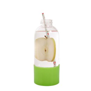 Bo-Bottle drinking bottle fruit cup green with water and apple slice, straw