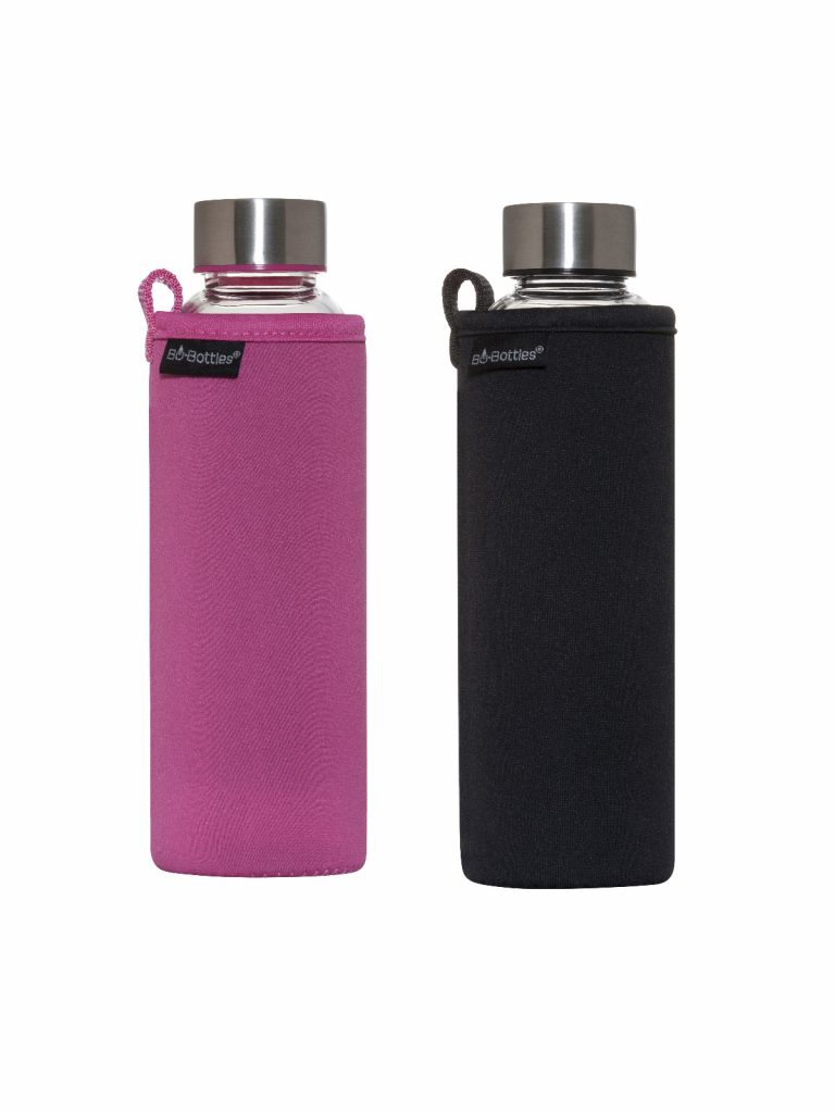 Bo-Bottle Botellas para beber con funda negra y rosa