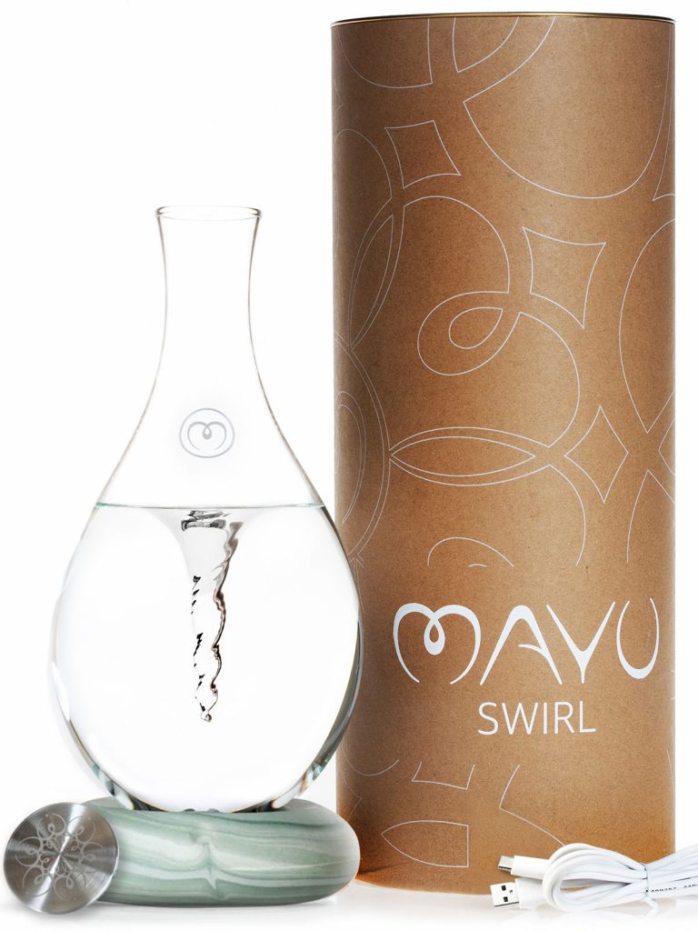 MAYU Swirl, carafe, greystone, cap, cable, packaging