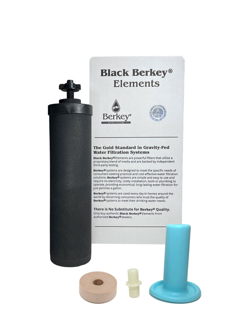 Black Berkey filter element with priming accessories