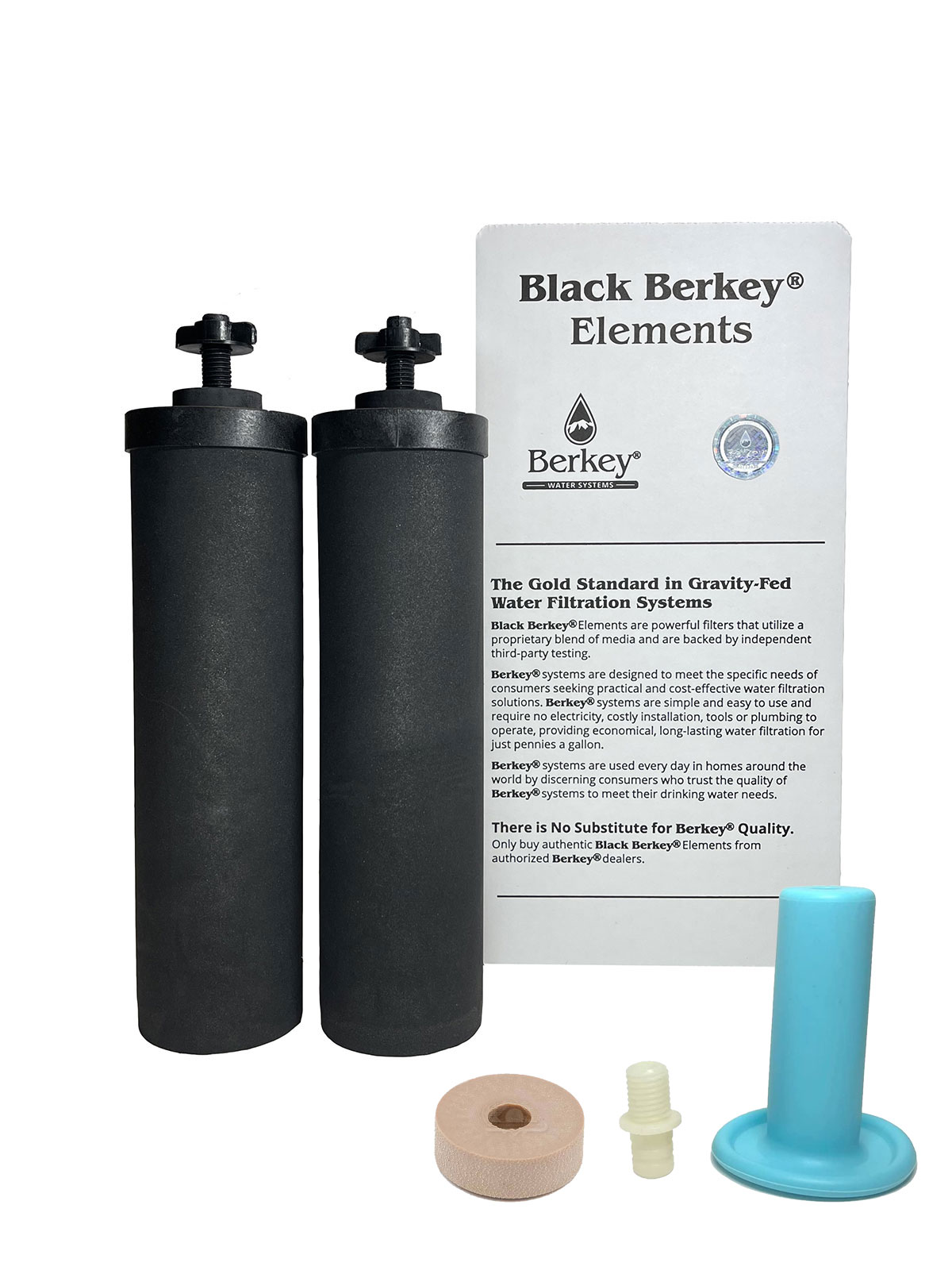 Black Berkey filter elements with priming accessories